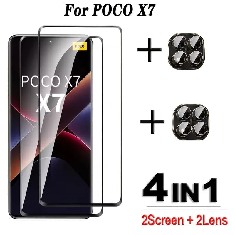 4in1 2 pezzi 3D vetro temperato curvo 2 pezzi pellicola proteggi schermo per Xiaomi Poco X7 Pro X6 Neo X5 X4 M7 F7 Ultra F7 Pro C71