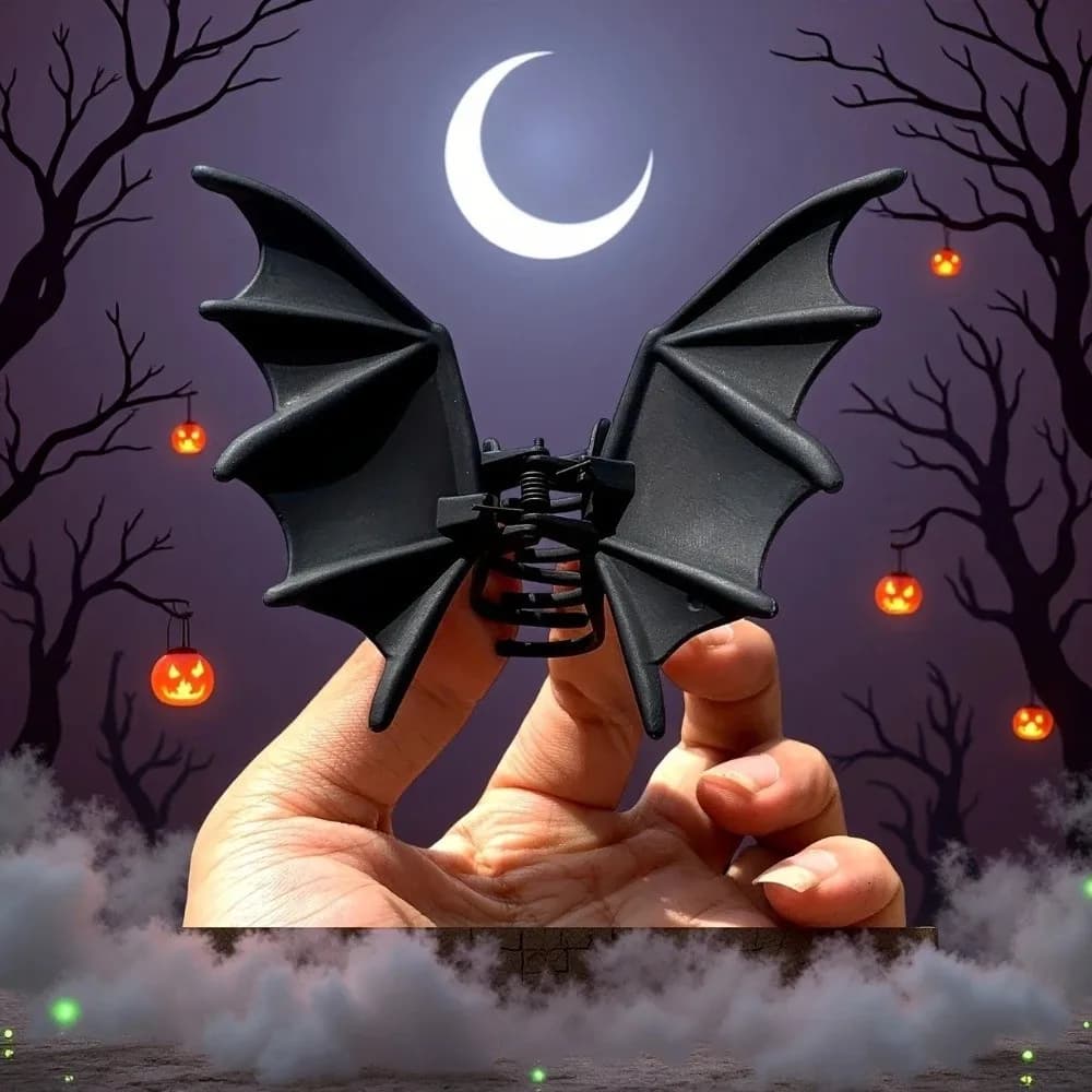 Cute Gothic Halloween Hair Claw Alloy Matte Black Bat Wings Ponytail Holder Cosplay Headdress Shark Clip Gift