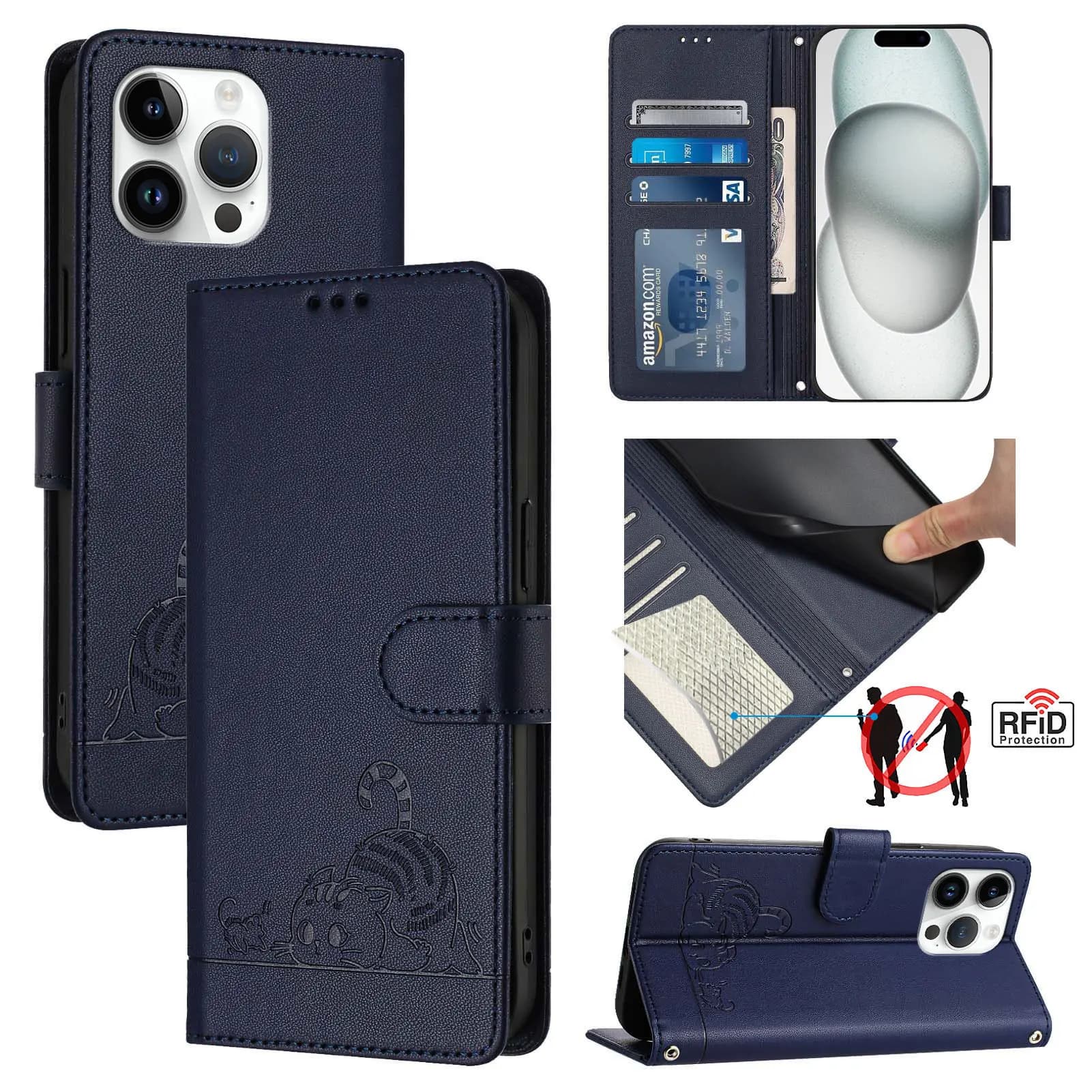 Divertente custodia a tracolla con gatto per VIVO Y31 Y29 Y30 Y28 Y27 Y22 Y21 Y19S Y18 Y17 Y16 Y15 Y12 Y04 in pelle con laccetto e 3 scomparti per carte