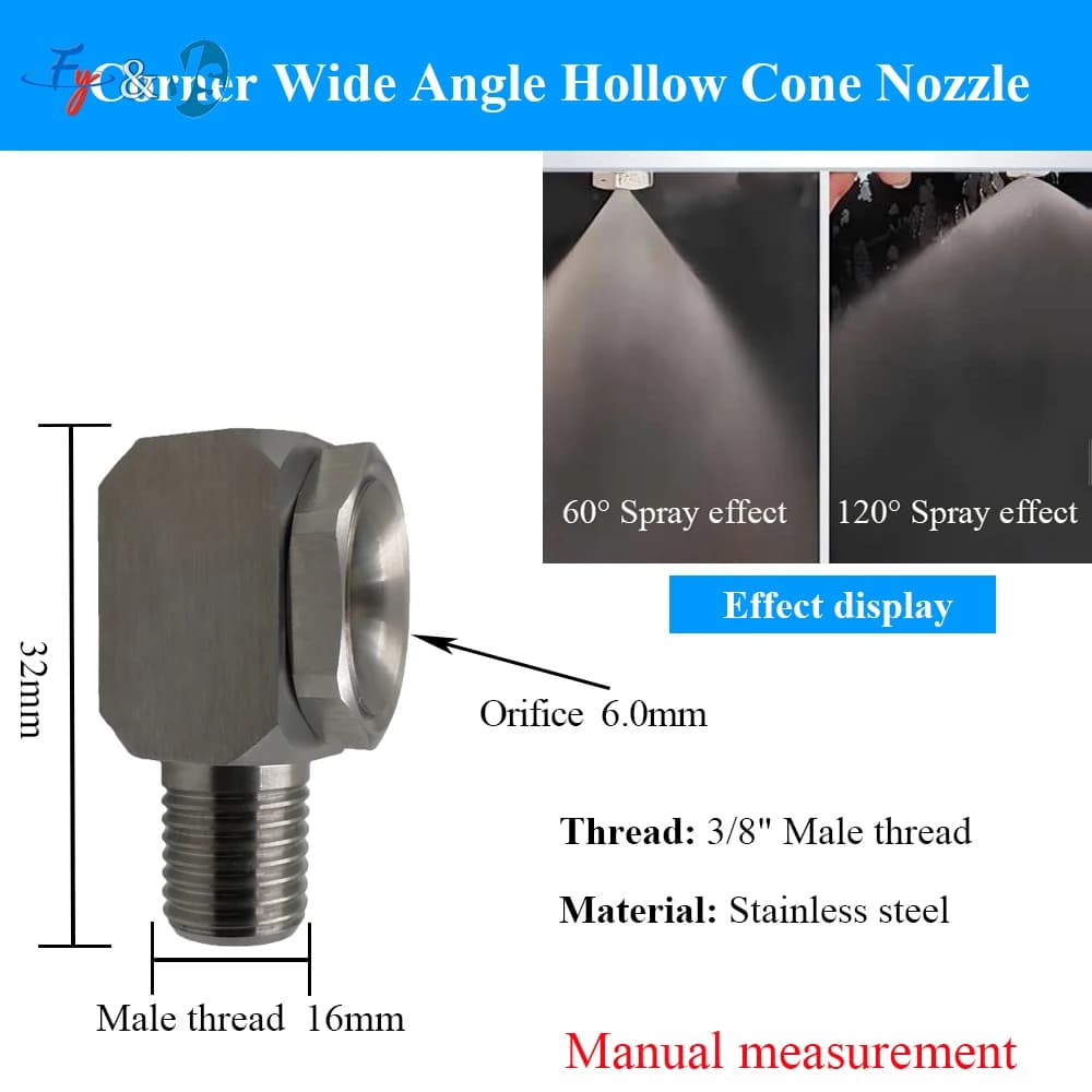 304 stainless steel right angle spray nozzle for industrial cleaning, antifoam and dust control