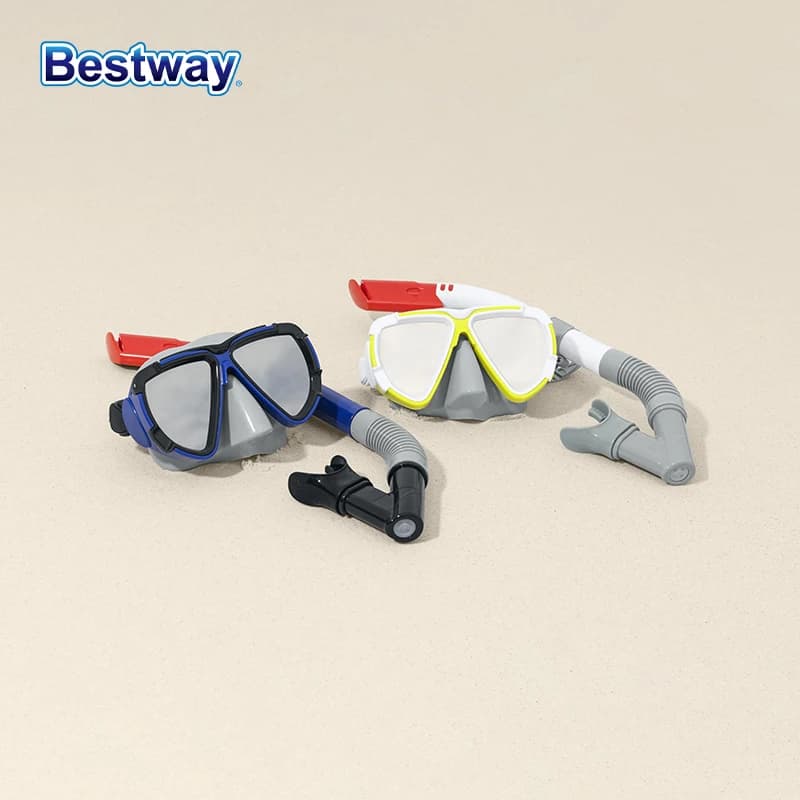 Bestway 24053 Unisex Premium Underwater Mask with Grand Angle Vision - Set Silicone Mask with Big Frame and Breathing Tube