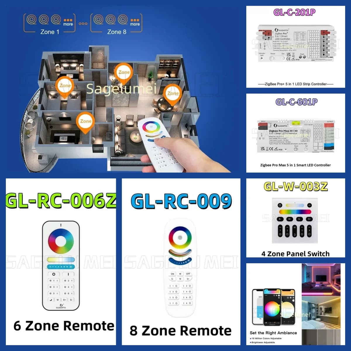 ZigBee 3.0 GL-C-601P Pro Max Controller LED 5in1 Max 15A Fusibile collegabile App Voce per RGBCCT RGBW RGB CCT Dimmer LED Strip Light