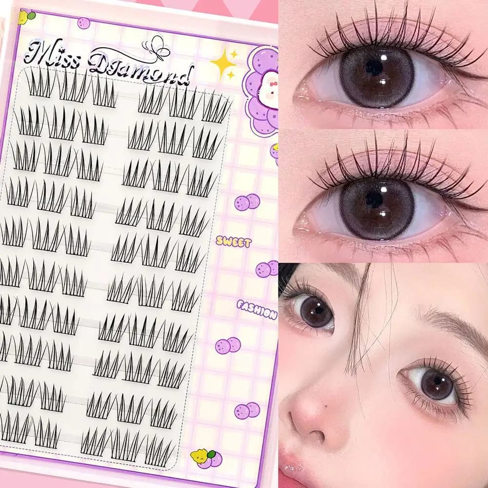Ciglia Finte Senza Colla a 10 File di Grande Capacità - Stile Idol ACE Girl Group, Ciglia Segmentate per Look di Trucco K-pop