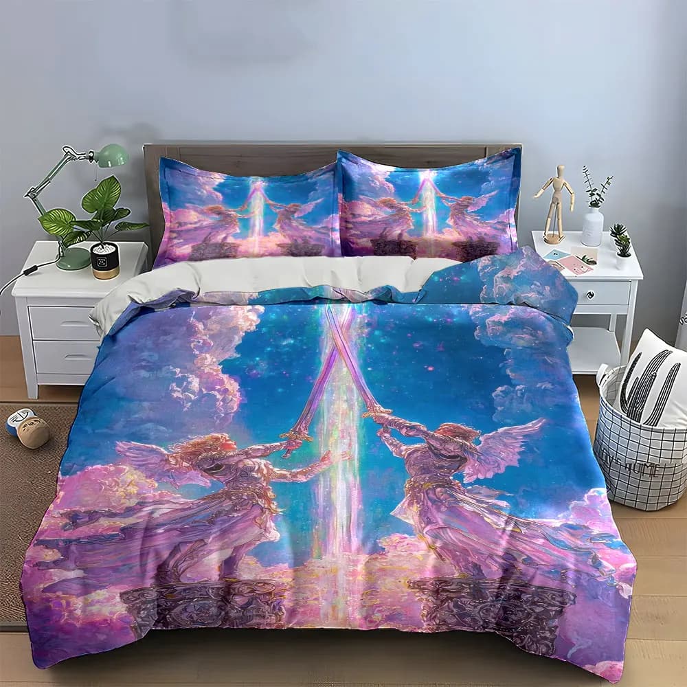 Set di biancheria da letto "Angel Warriors Fantasy Art Decor" con 1 copripiumino e 2 federe, singolo, matrimoniale, king, queen, regalo