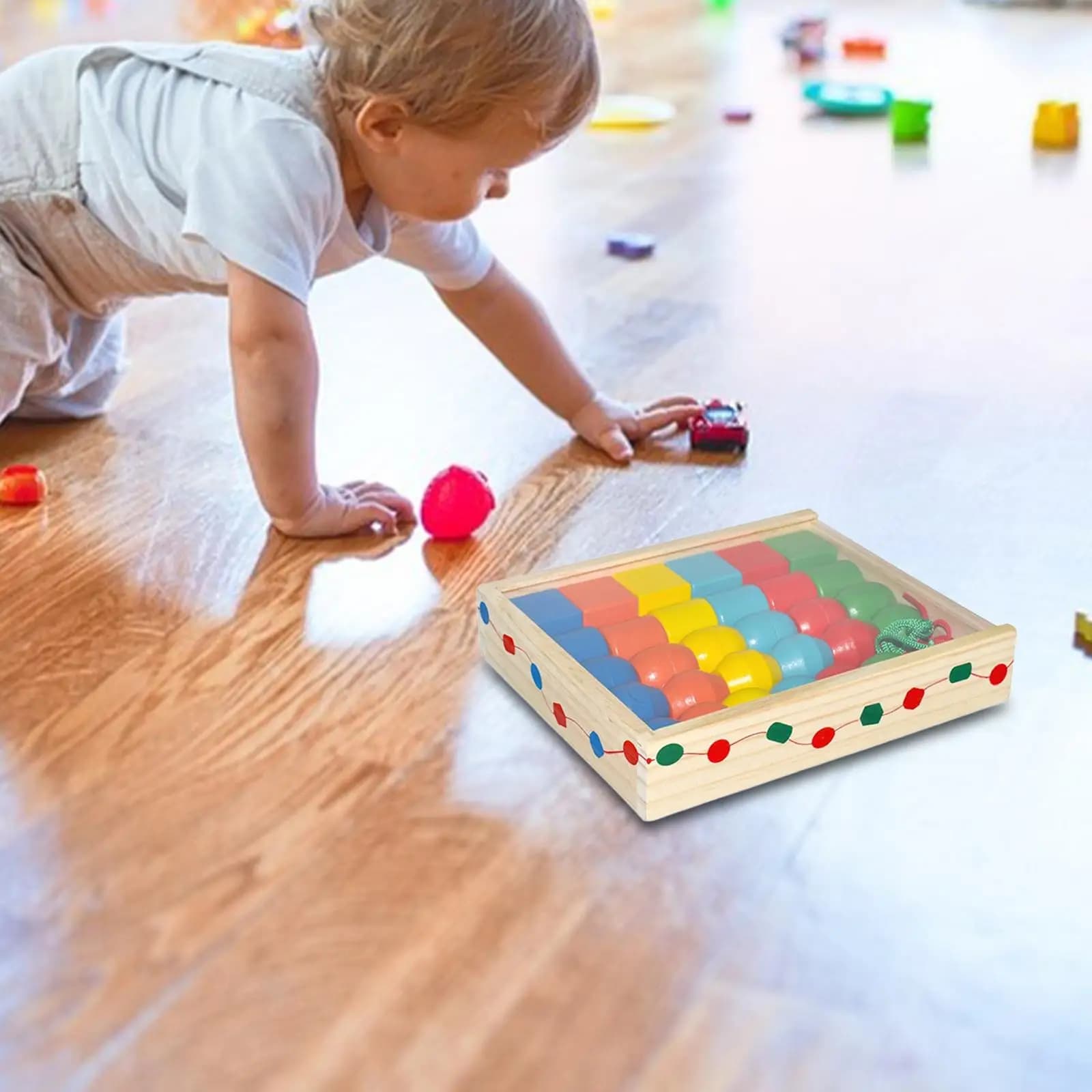 Perline di allacciatura Abilità motorie fini Giocattoli Giocattolo a blocchi impilabili con 30 perline e 2 lacci per bambini che imparano ragazzi ragazze 3 4 5 6 anni