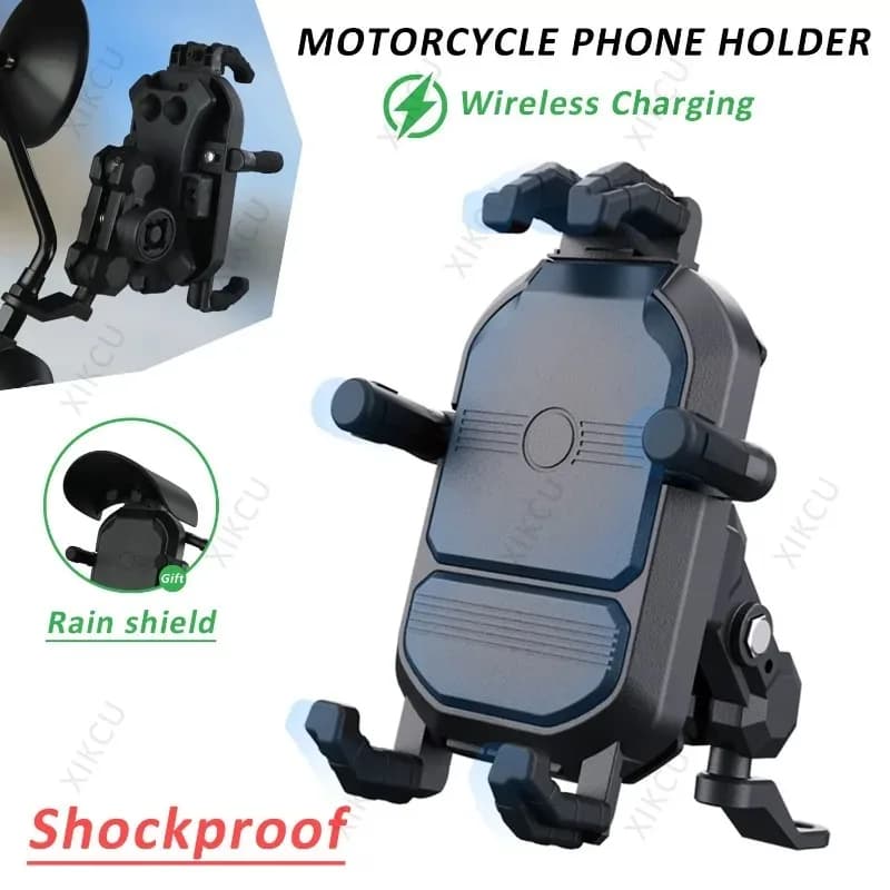 Fast wireless charger with universal support for 15W bike/bike phone, with vibration dampener, solar hood with safety lock for smartphone