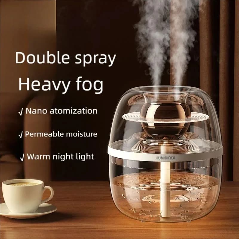 Umidificatore Purificatore d'Aria a Doppio Spray con Luce Notturna, Umidificatore Silenzioso a Nebbia Fredda, Aromaterapia, Nebbia Intensa, Strumento Domestico Nuovo