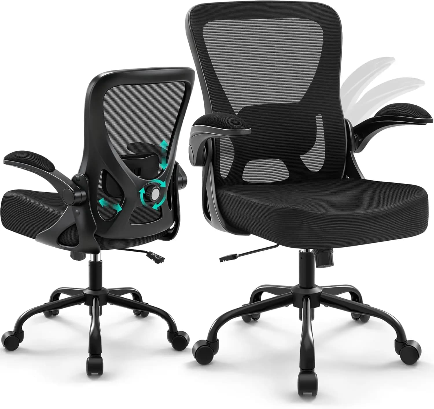 Sedia da Ufficio Ergonomica in Rete con Supporto Lombare Regolabile, Braccioli Ribaltabili e Schienale Alto per Casa o Gaming