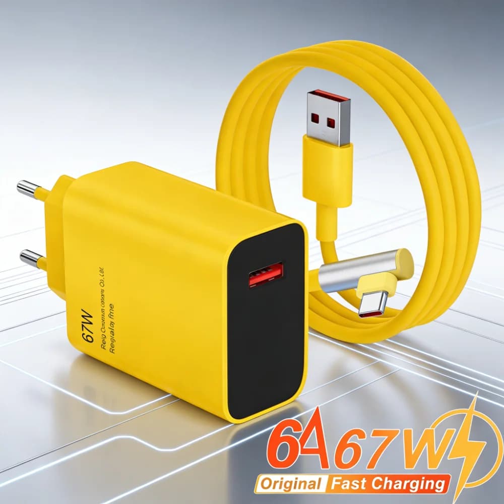 Caricatore USB da 67W con ricarica rapida, caricatore da parete per telefono con cavo USB Type-C da 6A per iPhone, Samsung, Xiaomi, adattatore caricabatterie rapido con spina EU/US