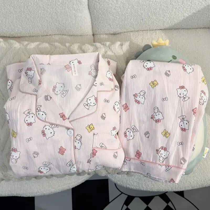 2026 Hello Kittys Pajamas Kawaii Cartoon Long Sleeve Pants Sleepwear Spring Autumn Women's Home Clothes Comfort Loungewear Gifts