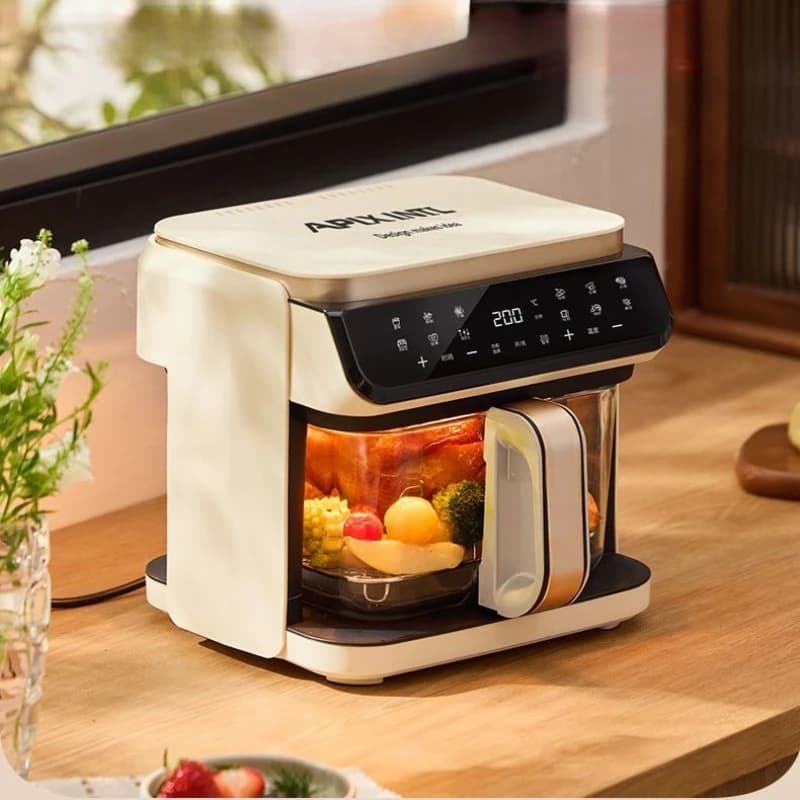 Glass, fully automatic electric fryer with non-tipper cooking function