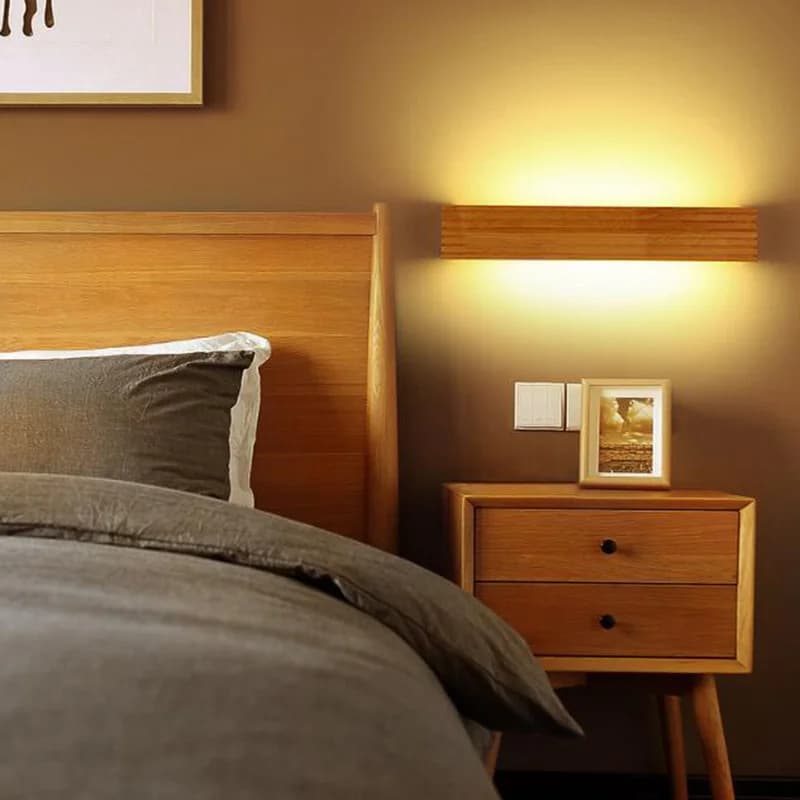 Lampada da parete a LED moderna in legno nordica Lampada da specchio per bagno Camera da letto Soggiorno Sala studio Scale Apparecchio di illuminazione per decorazioni per la casa