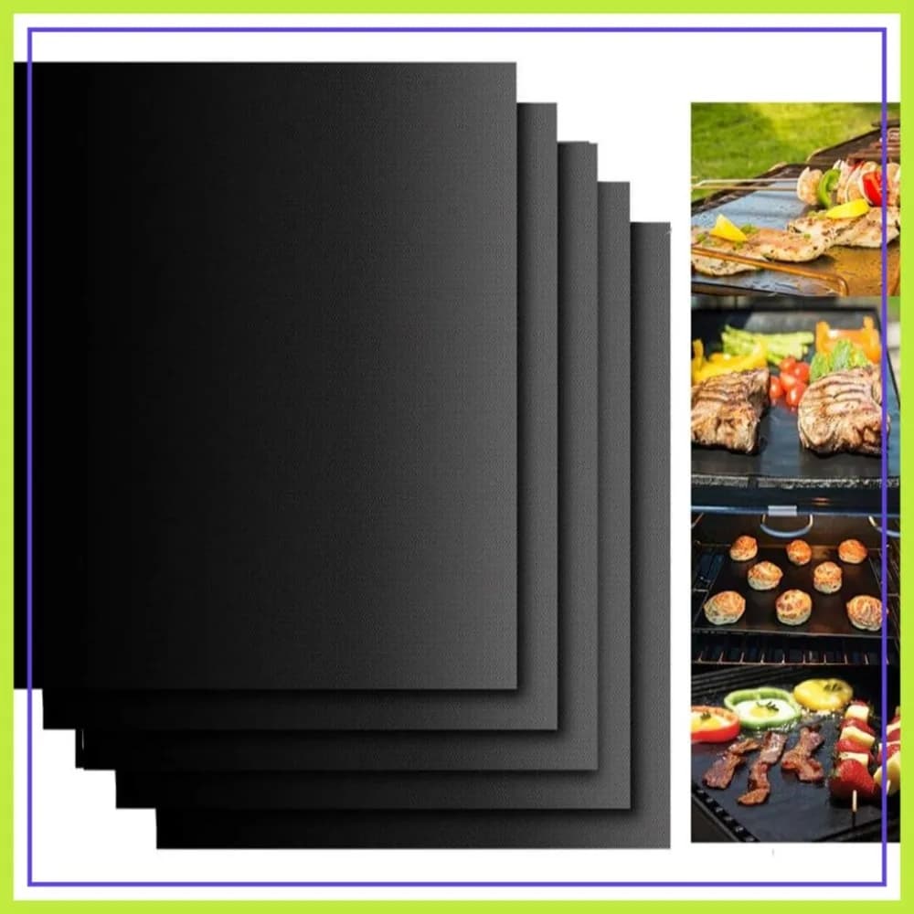 Non Stick Grill Mats Set of 5, Reusable BBQ Grill Mat for Gas Charcoal Electric Grill, 15.75 x 13-Inch, Black
