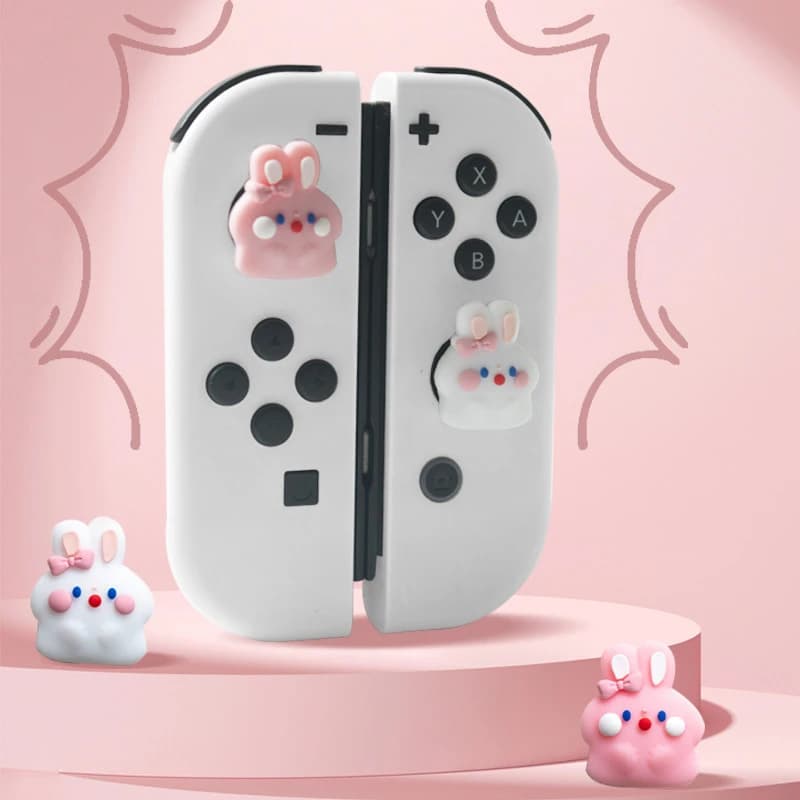 Cute Pink Rabbit Silicone Soft Thumb Stick Grip Cap Cover per Nintendo Switch Oled/Lite NS Joy-con Thumbstick Case Protector