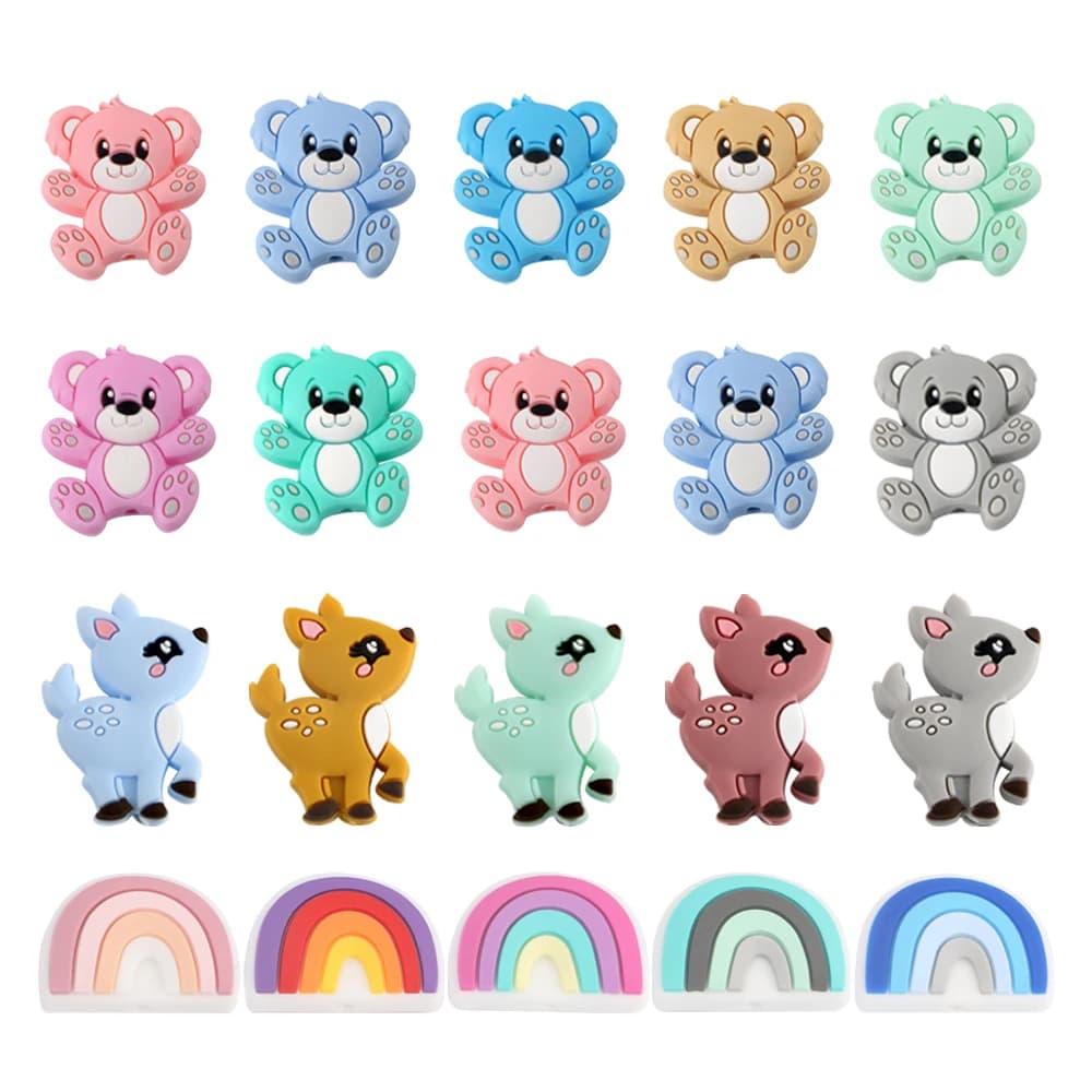 Sunrony 10 pezzi di perline in silicone con cervi e animali, perline arcobaleno per la creazione di gioielli, accessori per collane fai da te