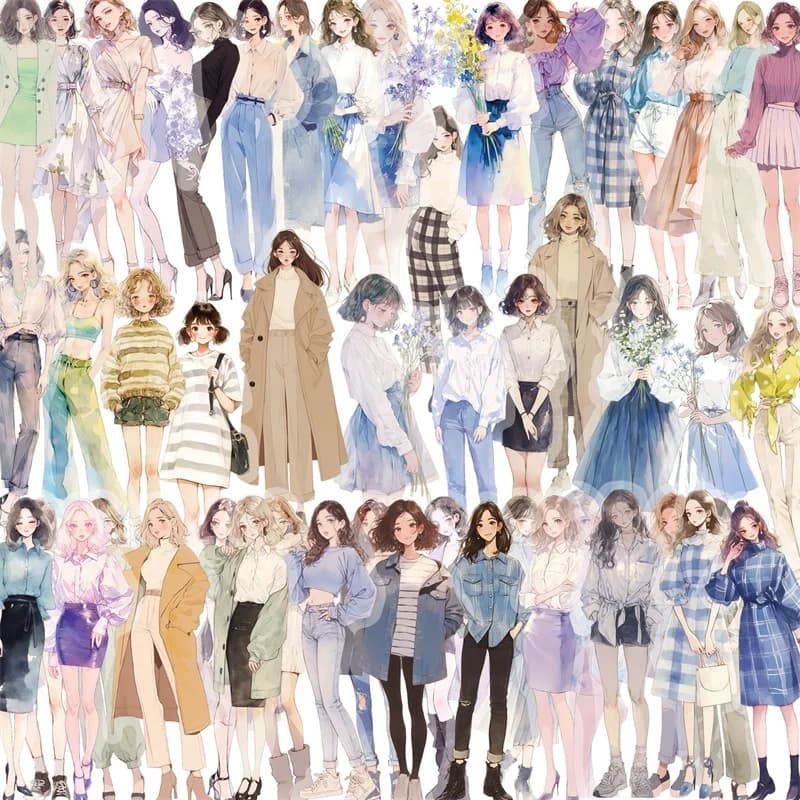 50 pezzi Kawaii Fashion Girl PET adesivo adesivo estetico coreano cancelleria decorazione fai da te scrapbooking materiale scolastico per bambini