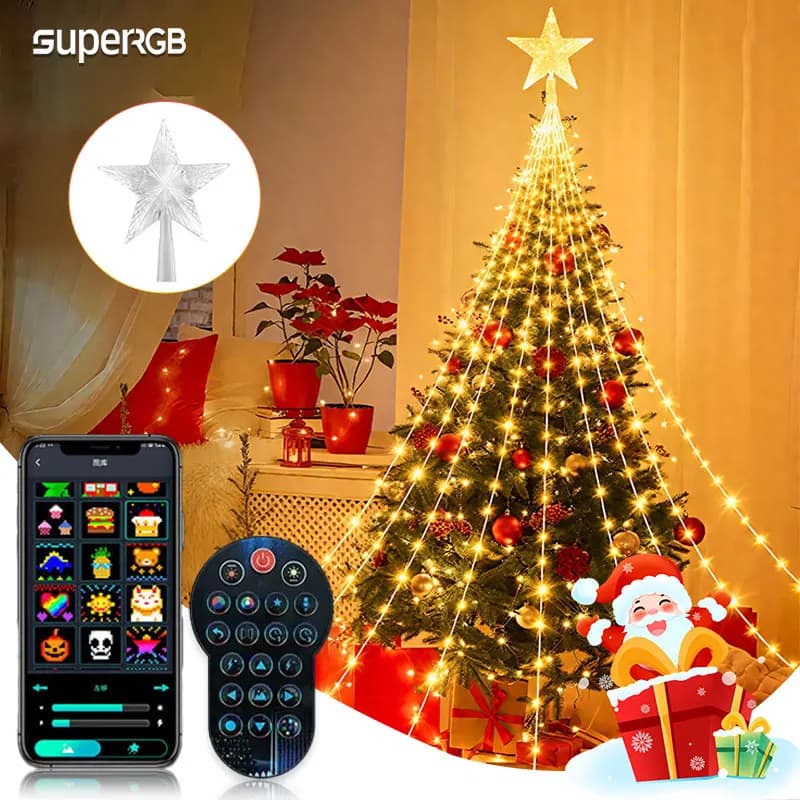 Luci intelligenti per albero di Natale RGB multicolore LED Fata Bluetooth App Lampada di controllo Timer Sincronizzazione musicale per la decorazione dell'albero di Natale
