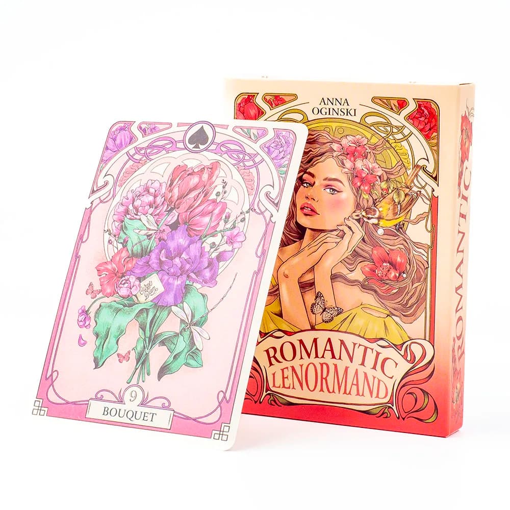 Romantic Lenormand Oracle Cards 37 Pcs Deck 10.2x7.2cm English Vision Art Nouveau Floral Motifs for Party Board Playing Games