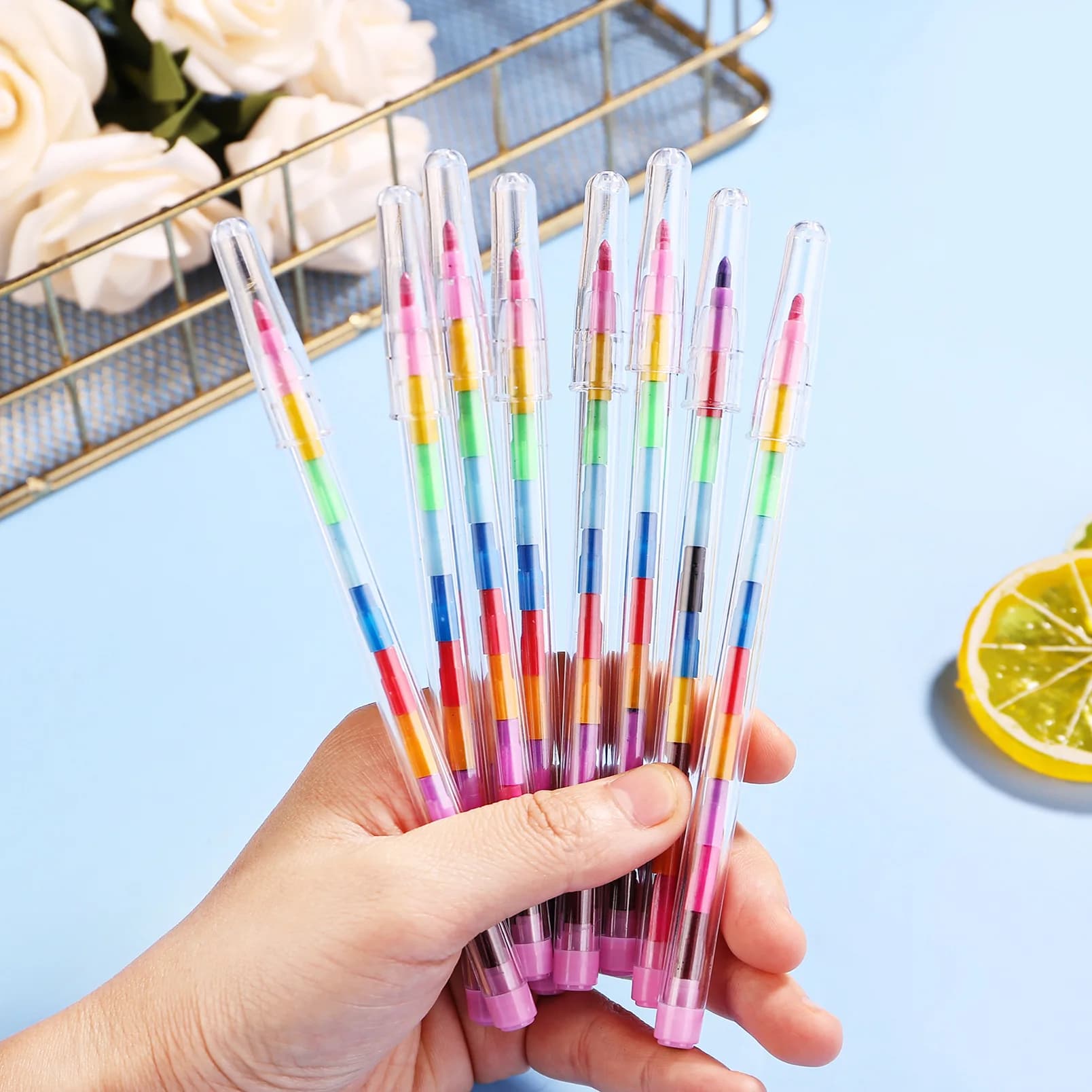 10Pcs Stackable Crayon Set 11 Colors Pencils Colorful Party Favors DIY Mini Rainbow Crayons Pens School Office Supplies