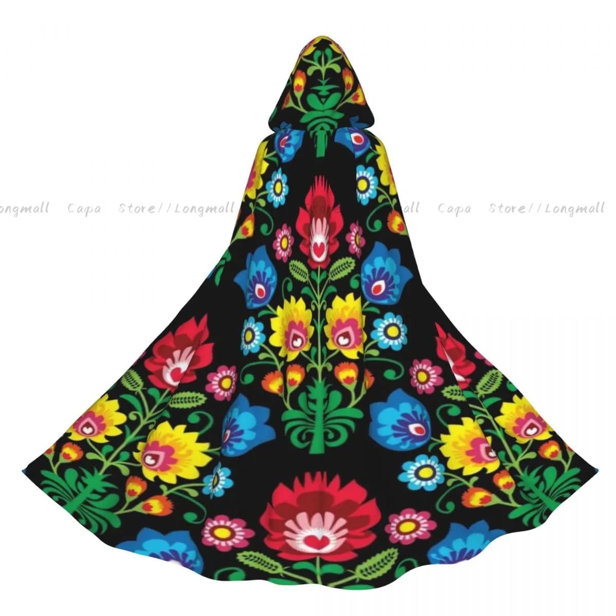 Lowicz Folk Floral Pattern Cloak Hooded Cosplay Costume Halloween Adult Long Party Cape