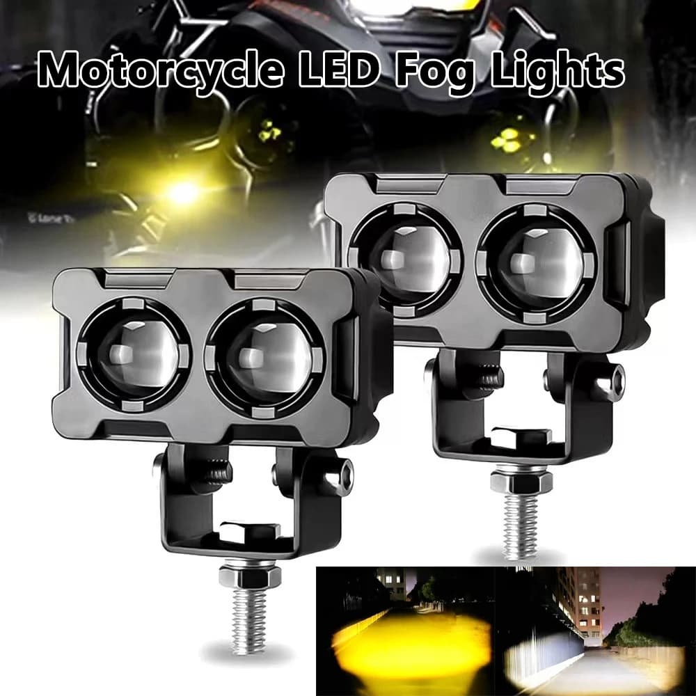 Faretto per lenti a LED per moto 1PC Faretto per lenti doppie Faro fendinebbia ausiliario per motocicli Luce bianca gialla a doppio colore