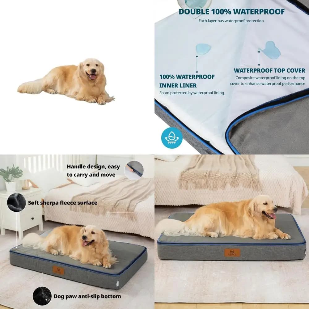 Extra Large Orthopedic Cushion for Dogs - 6 Bearings, Waterproof, With Removable Cover And Easy to Clean, Grigia