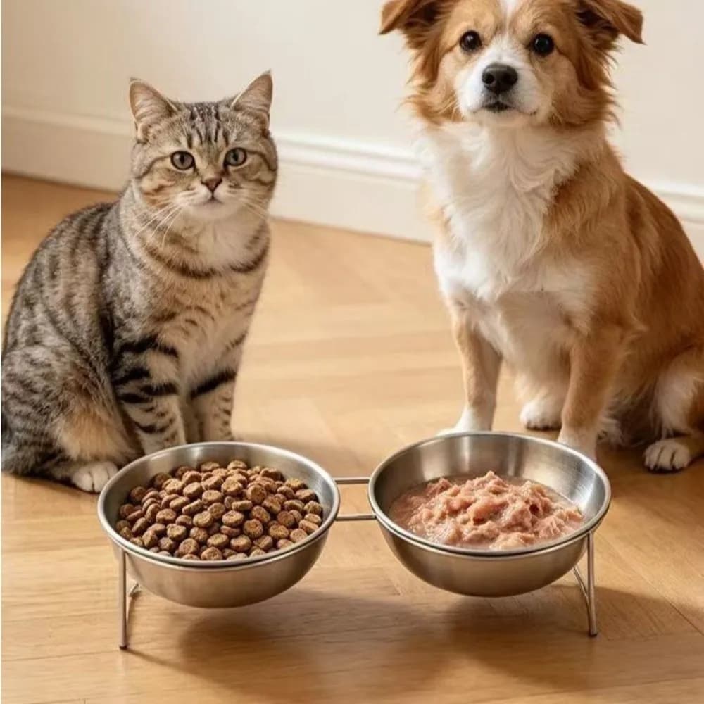 Large Capacity Stainless Steel Cat Bowl Anti-Tipping Rust Proof Cat Food Feeder Nonslip Shatterproof Elevated Pet Food Bowl