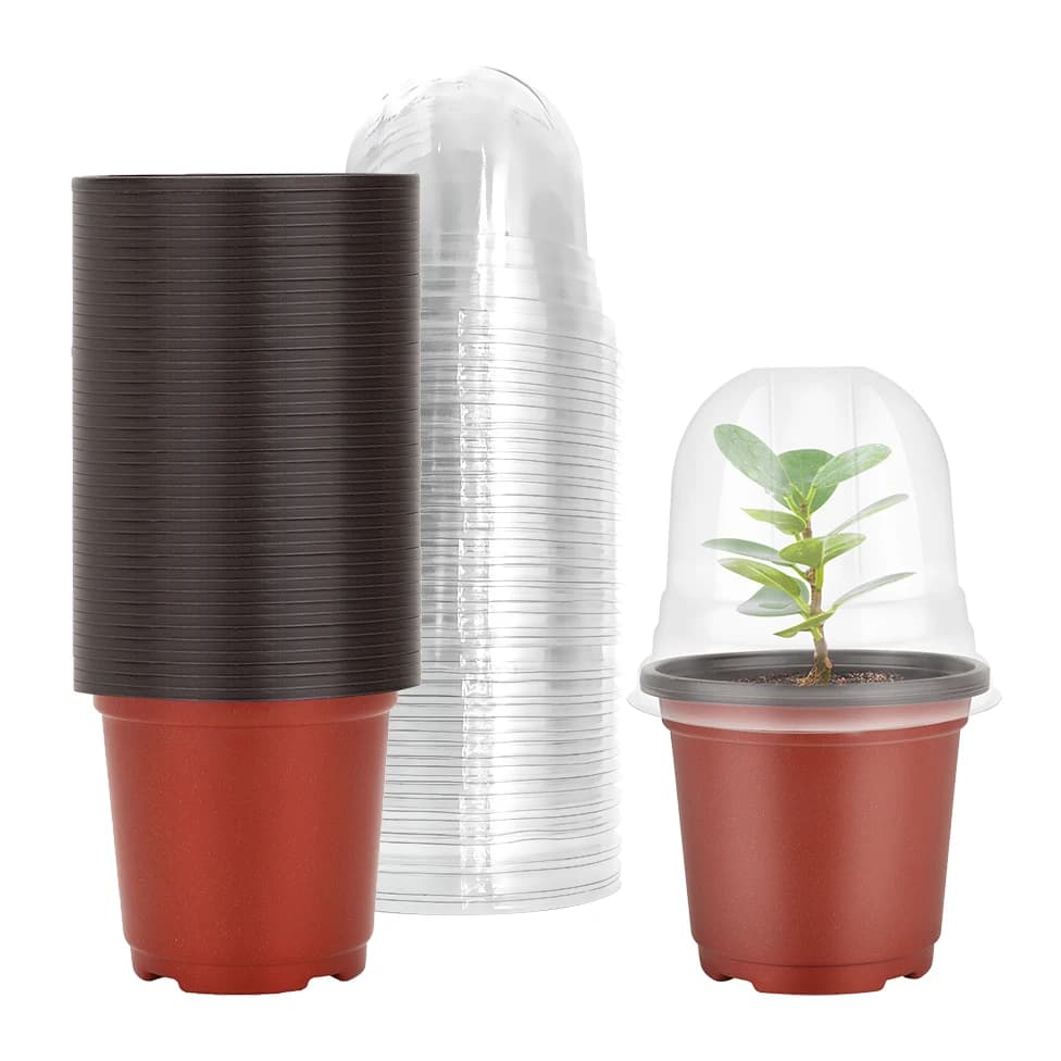 Moisturizing vases with moisture domes, 40 sets of 4 inch soft nursery vessels (40 vessels + 40 transparent covers), seed vases for small plants