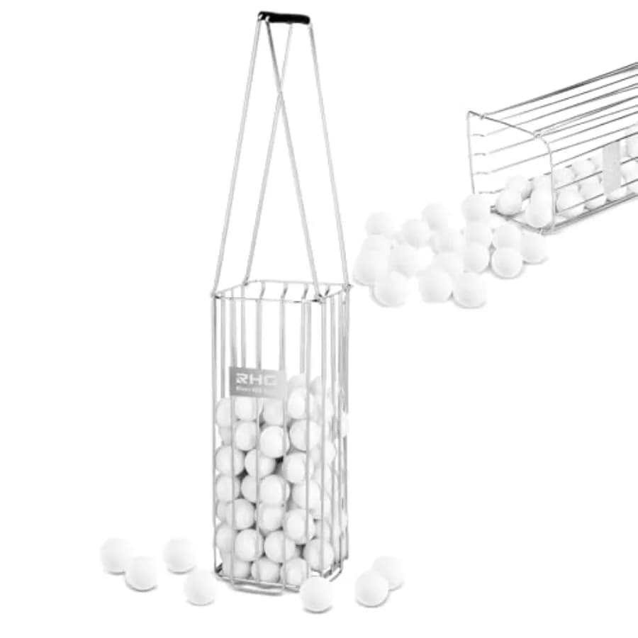 Raccoglipalline da golf per allenamento all'aperto, acciaio inossidabile 304, colore argento, design 2-in-1 antiruggine con cestello che contiene fino a 140 palline