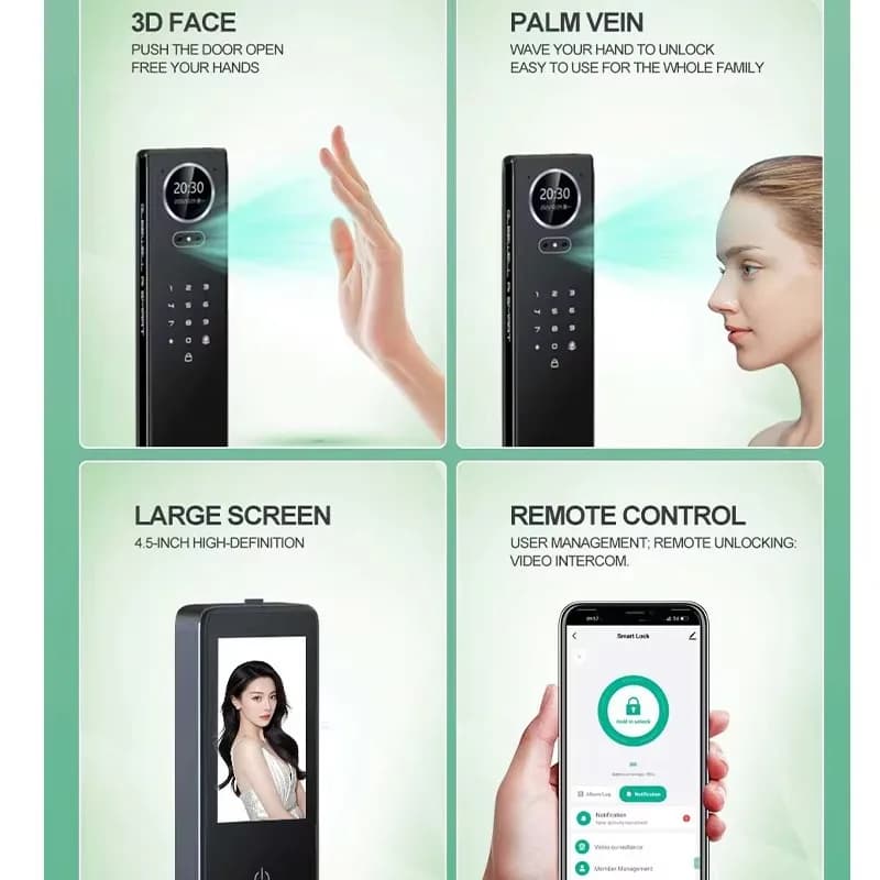 Serratura Intelligente Biometrica Antifurto con Allarme, Impronta Digitale, Password, App Tuya, WiFi, Citofono Attivo e Telecamera