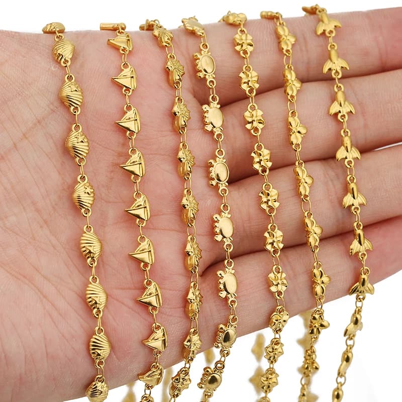 Catena in Acciaio Inox da 1 Metro Serie Oceano con Conchiglie e Api, Collana e Bracciale Fatti a Mano con Saldatura Dorata, Accessori per Creazione di Gioielli