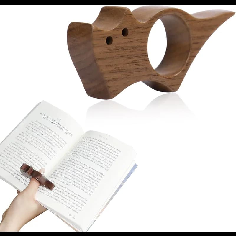 Book holder with black cat thumb - Light plastic reading accessory for book lovers, one-handed page holder, readers gifts