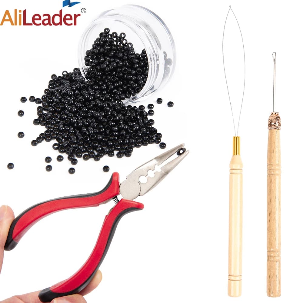 1000 pz nano anelli micro anelli perline + 1 pz tirando ago + 1 pz 3 fori pinza per capelli micro anelli perline kit di strumenti per estensioni dei capelli