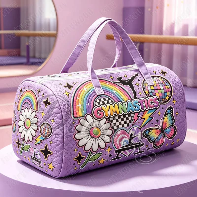 Artistic Gymnastics Print Handbag for Travel 2D Flat Quilted Gymnastics Art Girls Shoes Holder Women Large Gym Sport Duffle Bag
