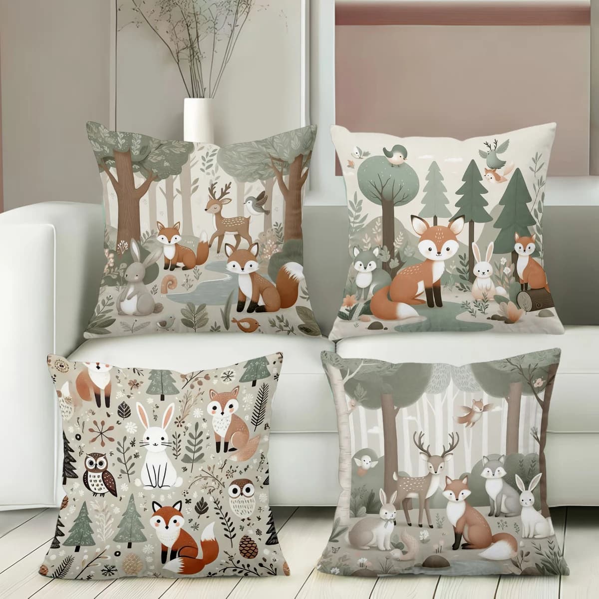 Cute Forest Animal Printed Cushion Covers For Home Decor Polyester pillowcase, sofa decorative cushion cov Headboard Pillow