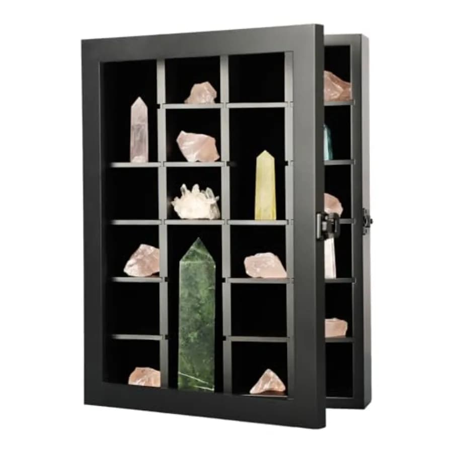 Espositore Regolabile per Rocce - Organizzatore in Legno per Cristalli e Pietre - Scatola per Collezione di Rocce con Ripiani per Agata e Opale