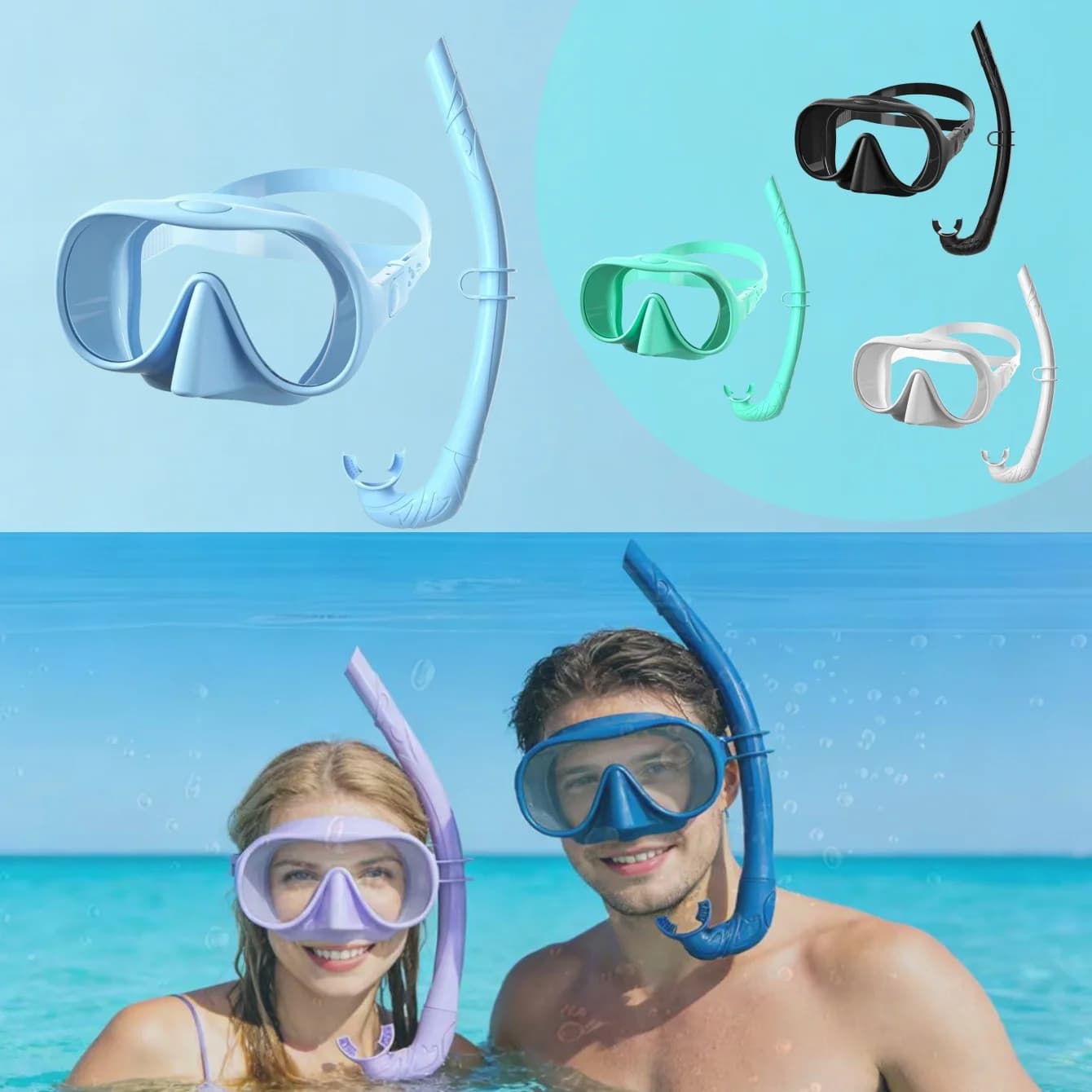 Scuba diving mirror, 180 ° Snorkeling mask, deepwater diving mask with respiratory tube