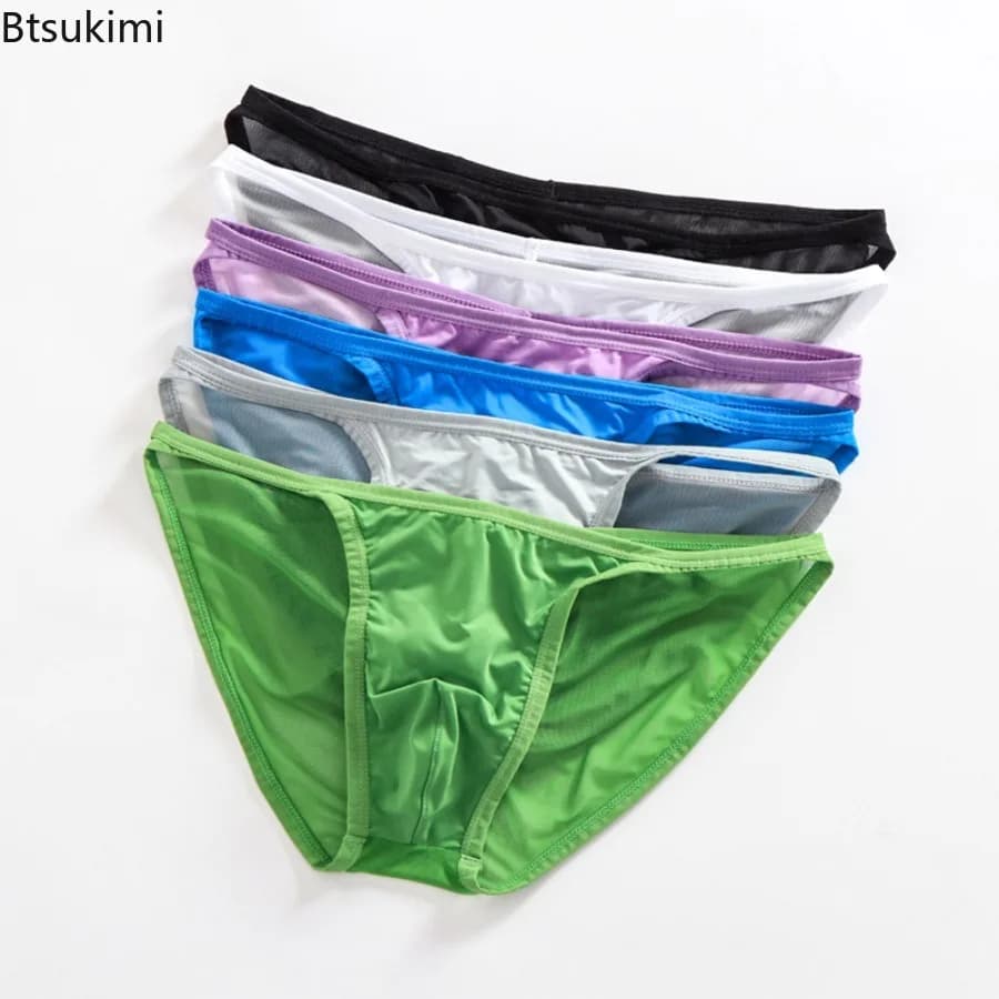 New Men's Mesh Thin Underwear U Convex Bag Hip Sexy Solid Color Bikini Men's Briefs Comfortable Breathable Quality Male Panties