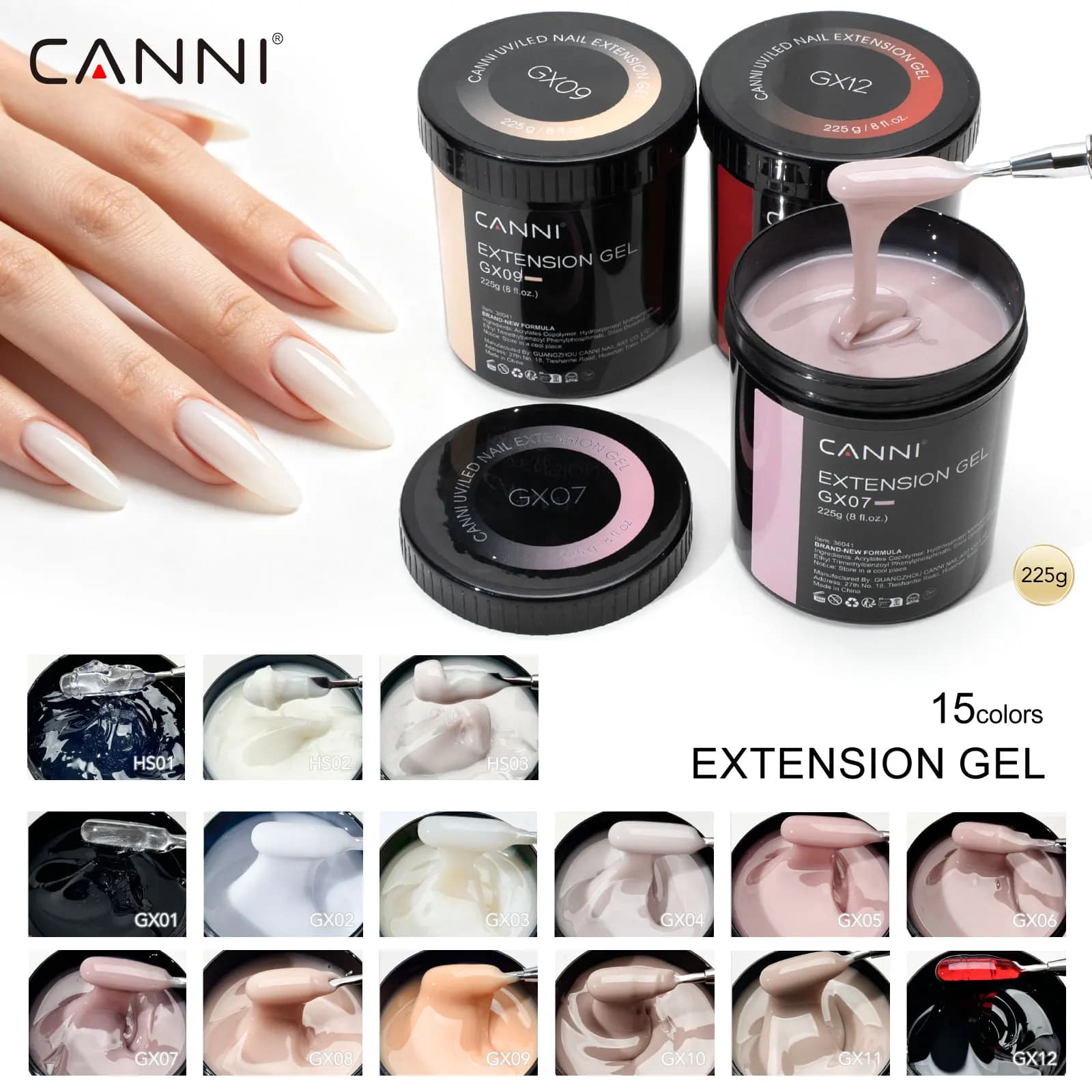 CANNI Gel Camouflage 225g per Ricarica, Senza Bruciature, Autolivellante, Costruzione Rapida, Soak Off, Gel UV Ibrido per Unghie