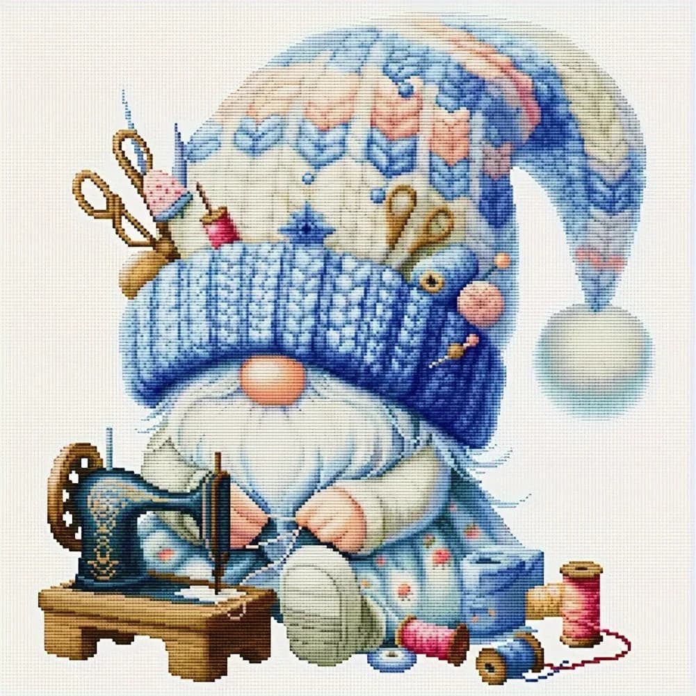 1PC 36X36cm/14.17X14.17inch, 11CT Print Cross Stitch DIY Kit, Sew Gnome, Adult Beginner's Relaxed Cross Stitch