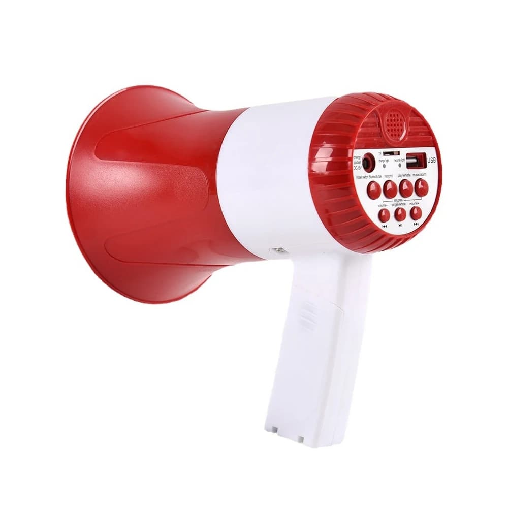 Altoparlante megafono Potenza 50 W Megafono portatile Rosso e bianco 19,6 * 13 * 19 cm Modalità sirena vocale Controllo volume Flash USB