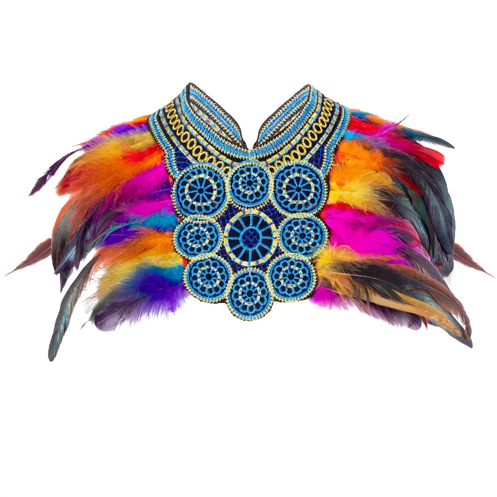 Halloween party dresses with colorful collars, lace feathers, exaggerated necklaces and shawl costumes