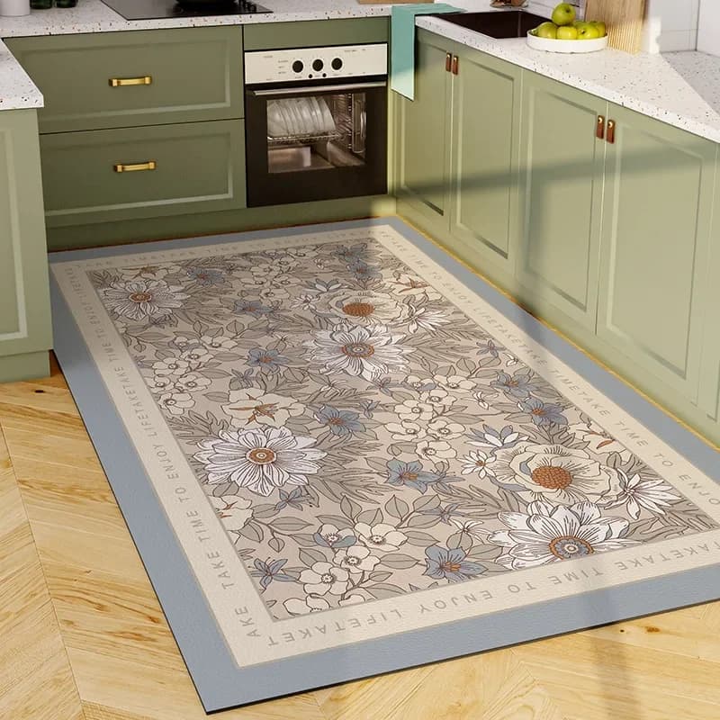 Tappeto per cucina tappeto in vinile tappetino in pelle impermeabile in Pvc grande tappeto floreale con fiori rosa tappeti per la decorazione della casa in stile pastorale