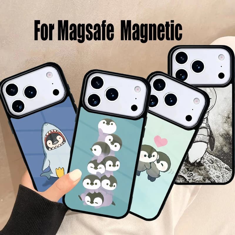 Custodia per telefono con simpatico pinguino per iPhone 17 Air 16e 15 14 13 12 11 Pro Max Plus, cover magnetica wireless Magsafe