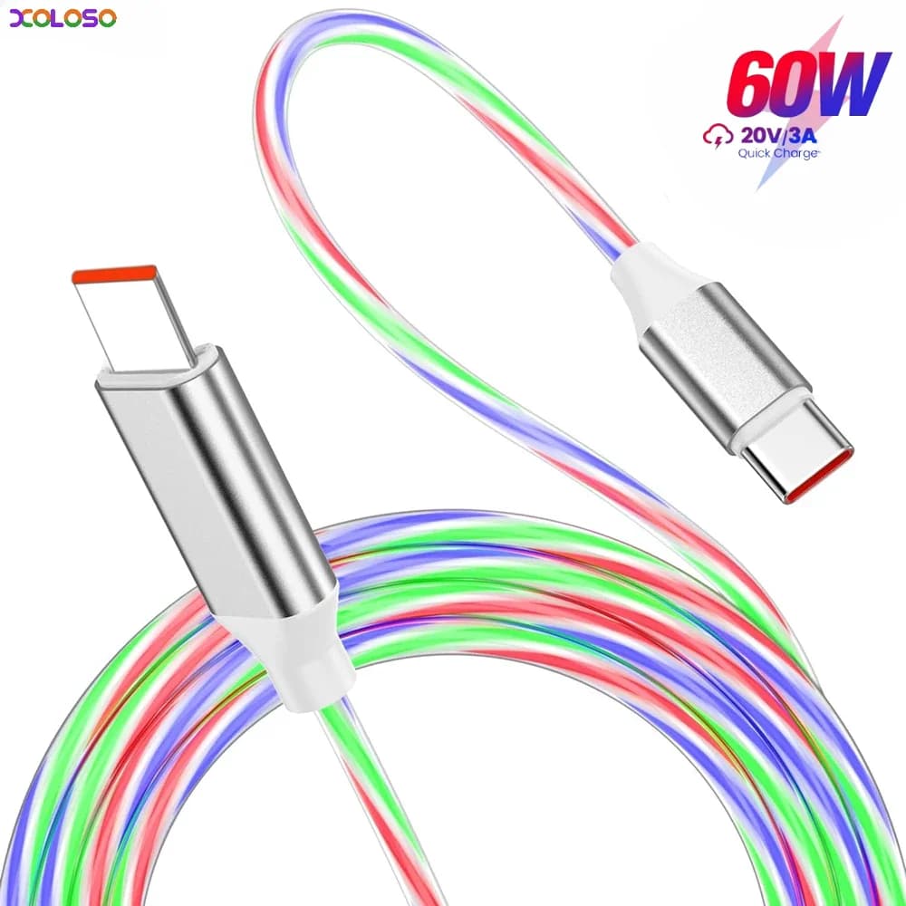 Cavo USB C Ricarica rapida 60W Tipo C a Tipo C Cavo di ricarica LED incandescente per IPhone 15 Pro Max Samsung S24 OPPO VIVO Xiaomi
