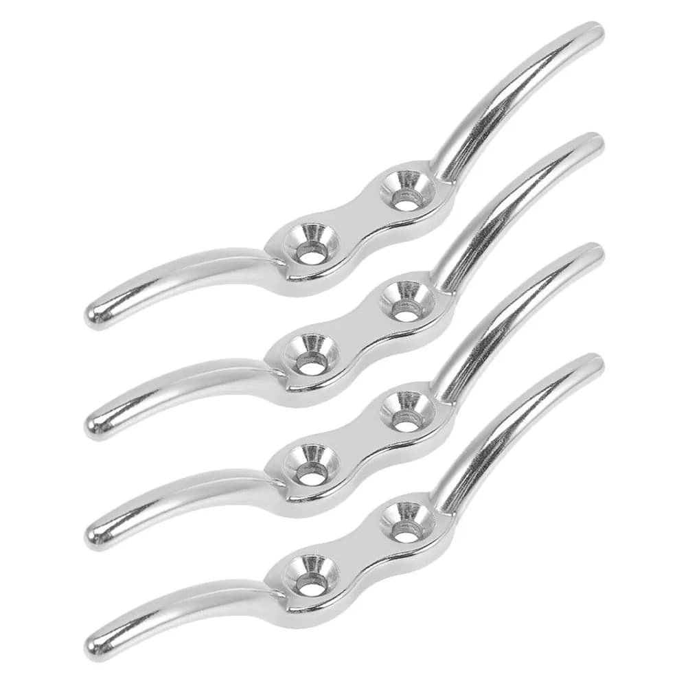 4Pcs Boat Deck Cleat Stainless Steel Rope Flagpole Halyard Hook Winder Marine Mooring Dock Safety Rope Nautical Cleats