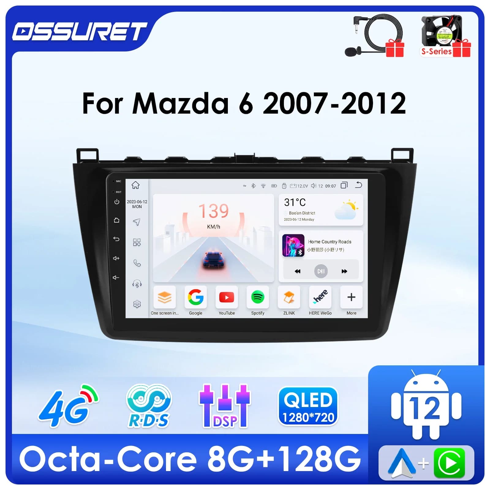 Android Auto auto sistemi intelligenti radio Per Mazda 6 2007-2012 Autoradio multimediale Lettore Video GPS navi Carplay Schermo Audio