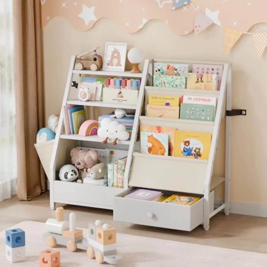 Libreria e Contenitore per Giocattoli - Scaffale per Camere, Libreria per Bambini, Libreria per Neonati per la Cameretta, Organizzatore di Giocattoli Montessori