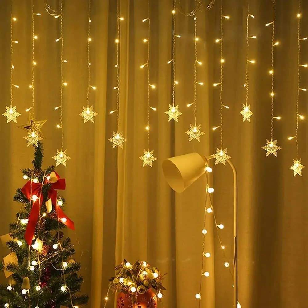 Fiocchi di neve Luci a LED Stringhe di illuminazione natalizia Tenda romantica Luce a led Cascata Fata scintillante Decorazioni per le vacanze da giardino