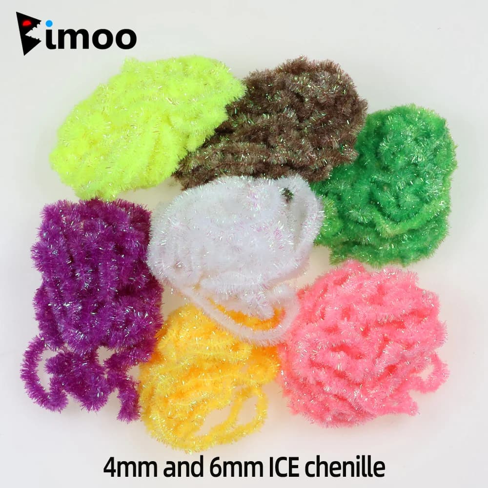 2bag 4mm/6mm Ice Dub Chenille Fly Fishing Tying Material Sparkle Antron Yarn for Trout Bass Steelhead Saltwater Fly Pattern